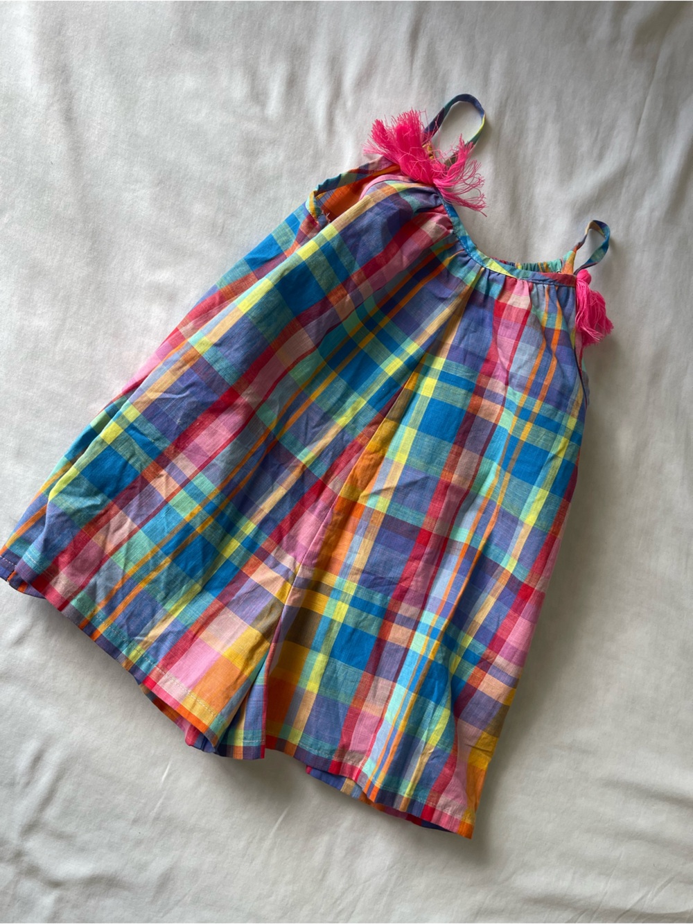 next Multicolor Plaid Cotton Dress with Pink Tassels